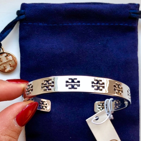 Tory Burch Jewelry - NWT Tory Burch Silver Pierced Logo Cuff Bracelet